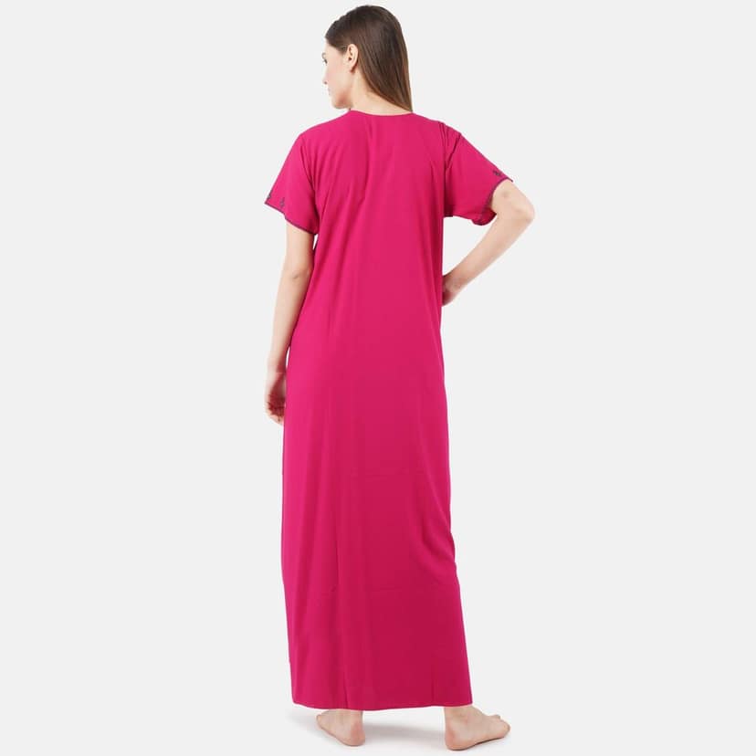 VALENCIA SLEEPWEAR Cotton LizzyBizzy Embroidery Nighty Nightwear Maxi Nightgown Plain Pink view 5