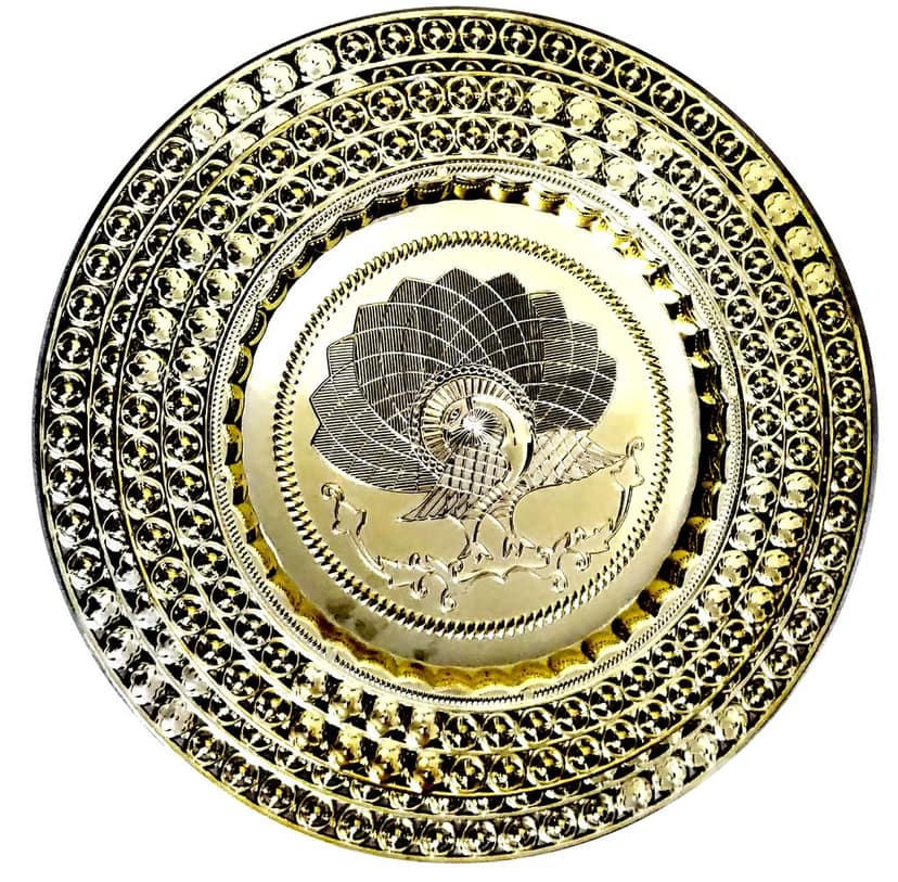 Omkar by R3 Inc. Royal Gift Plate/Tray for Gifts Hampers | Designer Shagun Plate | Wedding Tray for gift/fruit Packing (Regular & Jumbo/Pack of 2) Gold view 2