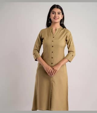 MAUKA - Khaki Rayon Women's Front Slit Kurti ( Pack of 1 )