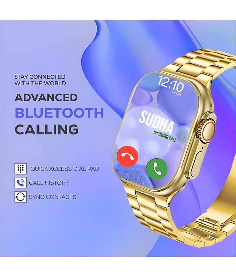 HEDU AMOLED BT Calling Smart Watch with Strap Upto 1-2 days Backup ( Gold ) view 2
