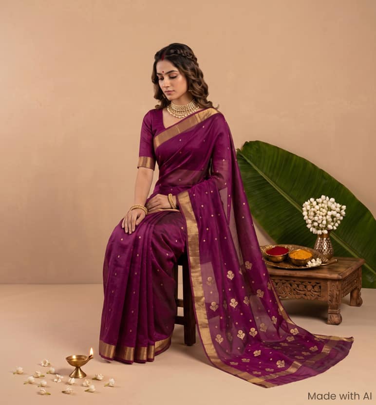Handloom Chanderi Silk By Cotton Saree view 7