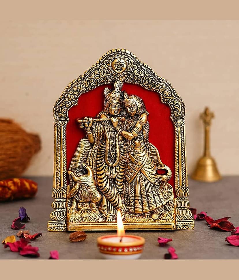 JaipurCrafts Aluminium Radha Krishna Idol ( 20.3 cm )