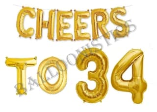 Cheers to Thirthy Four Foil Balloon Combo Number 30 Foil Balloon for Birthday and Anniversary
