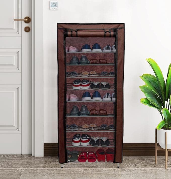 Philoshop 9 Layer Metal Shoe Rack with Dustproof Non-Woven Fabric Cover – Spacious & Stylish Storage Organizer