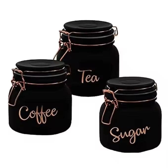 Tea Coffee Sugar Containers For Kitchen Storage Container With Lid Tea Coffee & Sugar, Dry Fruit Jars (set of 3)