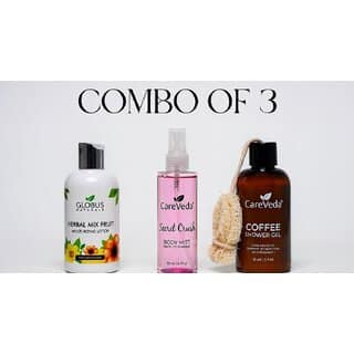 (Combo of 3) Globus Mix Fruit Moisturizing Body Lotion 100ml & CareVeda Secret Crush Body Mist 100ml & CareVeda Coffee Shower Gel 200ml
