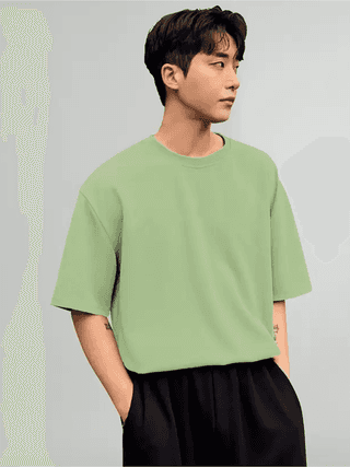 SCOTT FINCHER Men's Summer Casual Solid Color Short-Sleeved T-Shirt Loose Fit Tee Shirt Tops : AA(PARN)LGREEN