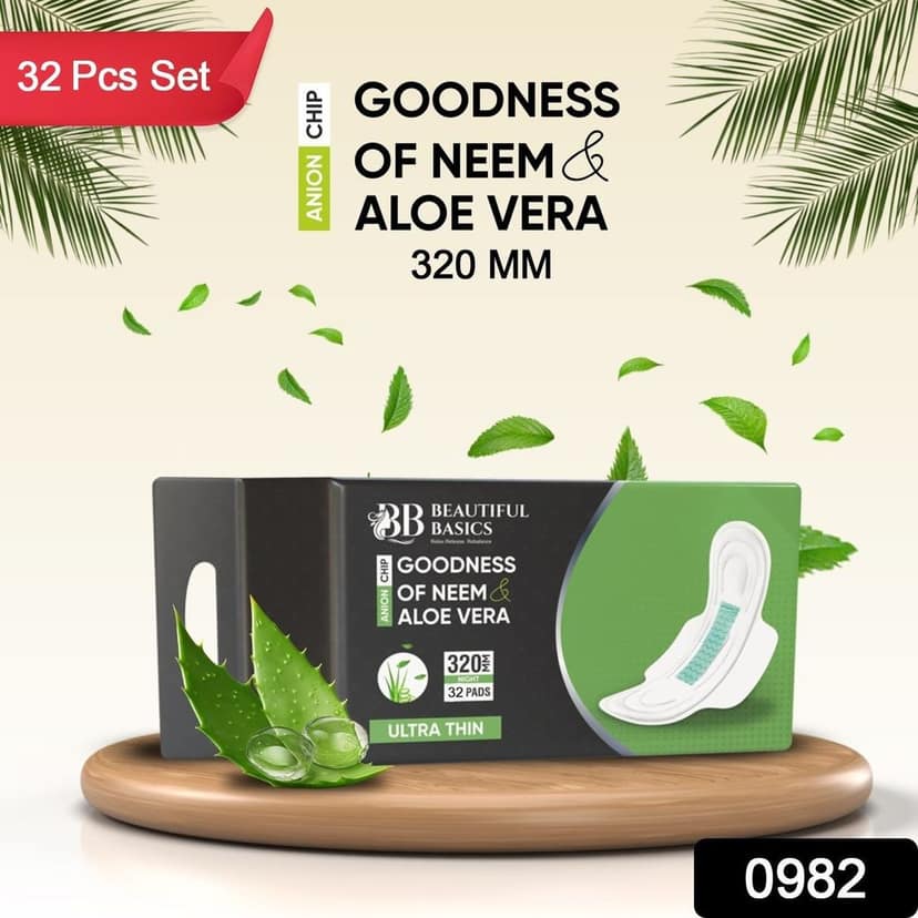 Sanitary Pads for Women With Goodness of Neem & Aloe Vera | Ultra Thin | Leakage Protection | PH Balance | With Antibacterial Anion Chip | 5X More Absorbance (320 mm / 32 Pads) view 2