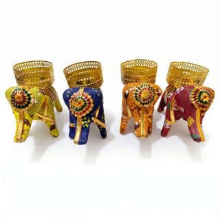 Handcrafted Fabric Elephant Tea Light Candle Holder - Set of 4