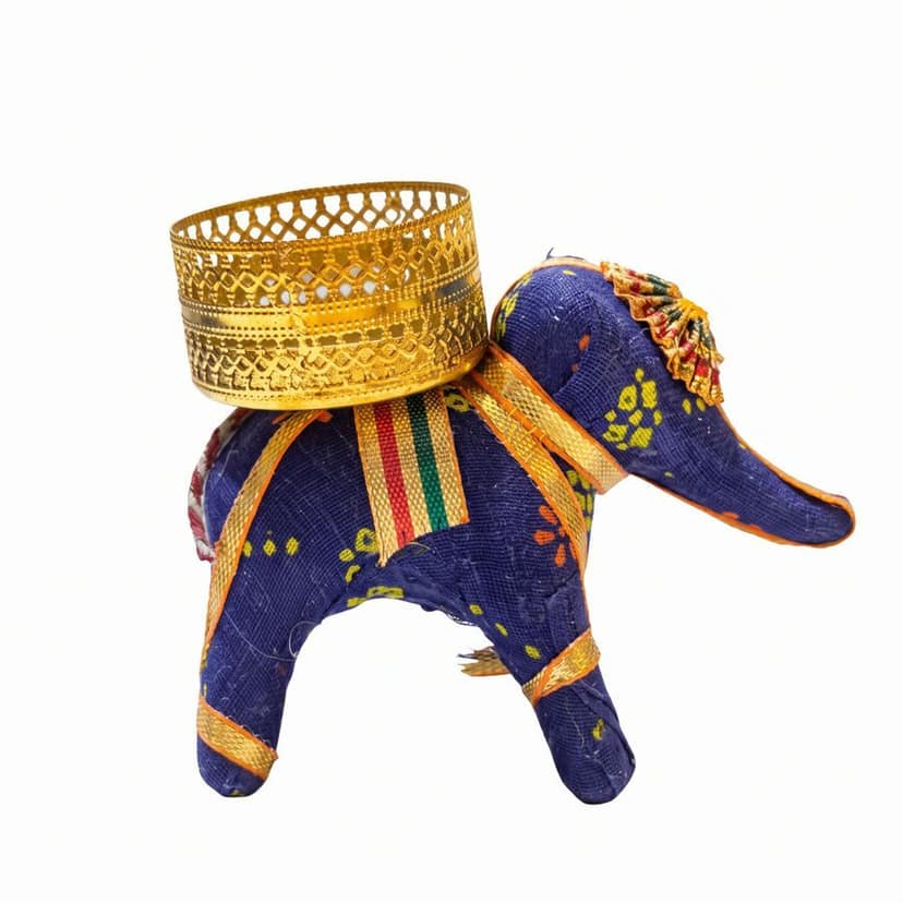 Handcrafted Fabric Elephant Tea Light Candle Holder - Set of 4 view 2