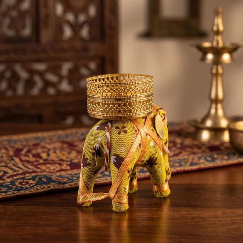 Handcrafted Fabric Elephant Tea Light Candle Holder - Set of 4 view 5