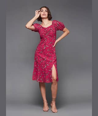 Miss Chase Women Georgette Printed Fit & Flare Dress ( Multi Color )