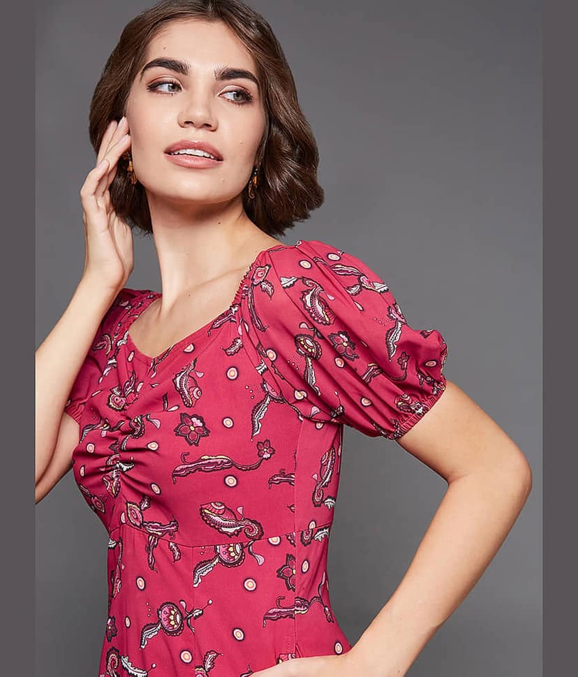 Miss Chase Women Georgette Printed Fit & Flare Dress ( Multi Color ) view 2
