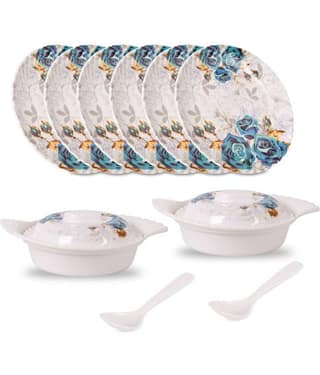 HomePro Royal Rose 10 Piece Dinner Set Blue Melamine Dinner Set ( Pack of 10 )