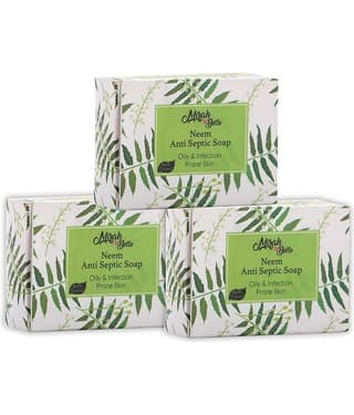 Mirah Belle - Organic Neem Anti - Septic Soap 125gm (Pack of 3-125gm) - Best for Acne and Pimples - Lightens Scars and Blemishes- Handmade Soap 375gm
