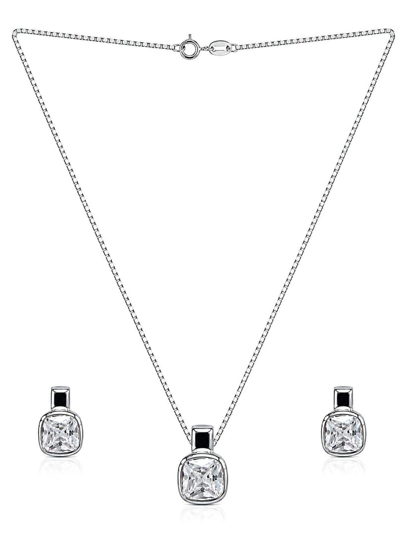 AXORA LIFE 925 Sterling Silver Square Cubic Zirconia Necklace & Earring Set view 4