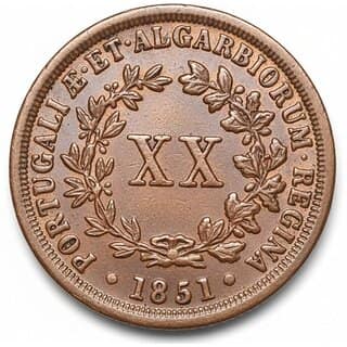 20 Cash/Reis 1851 Portuguese India old Copper Coin