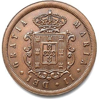 20 Cash/Reis 1851 Portuguese India old Copper Coin view 2