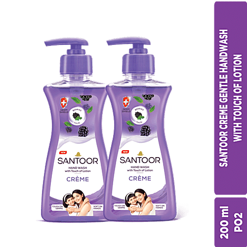 Santoor Creme Hand Wash - With Touch Of Lotion, 180 ml (Buy 1 Get 1 Free)