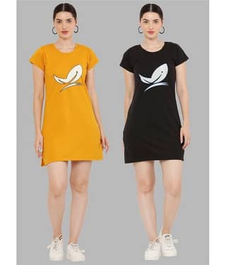 PREEGO - Multi Color Cotton Blend Women's Nightwear Night T-Shirt ( Pack of 2 )