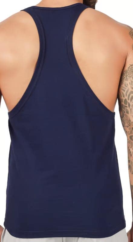 BLUEFICUS Men's GymVest Workout and Muscle Tank Top for Bodybuilding Running Weight Lifting Made by Dryfit Polyester Fabric (White & Dark Blue) (Pack of 2) view 5