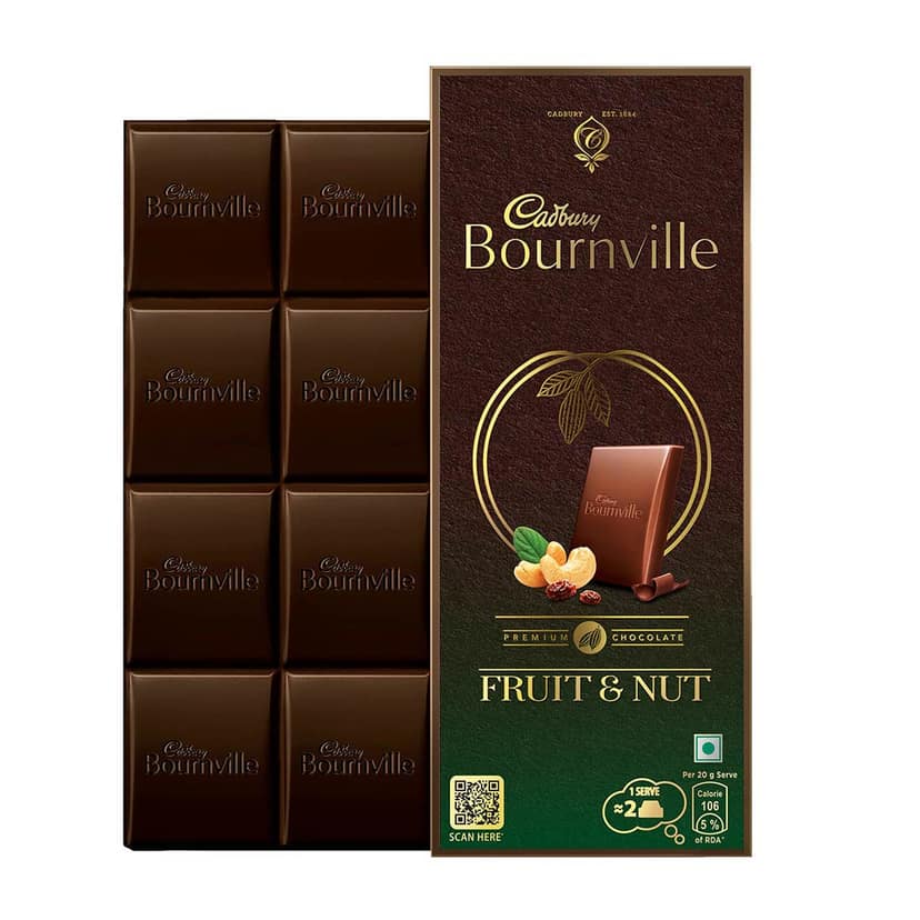 Cadbury Bournville Fruit & Nut Dark Chocolate Bar, 80 g