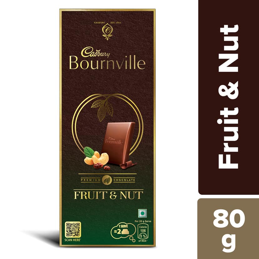 Cadbury Bournville Fruit & Nut Dark Chocolate Bar, 80 g view 3