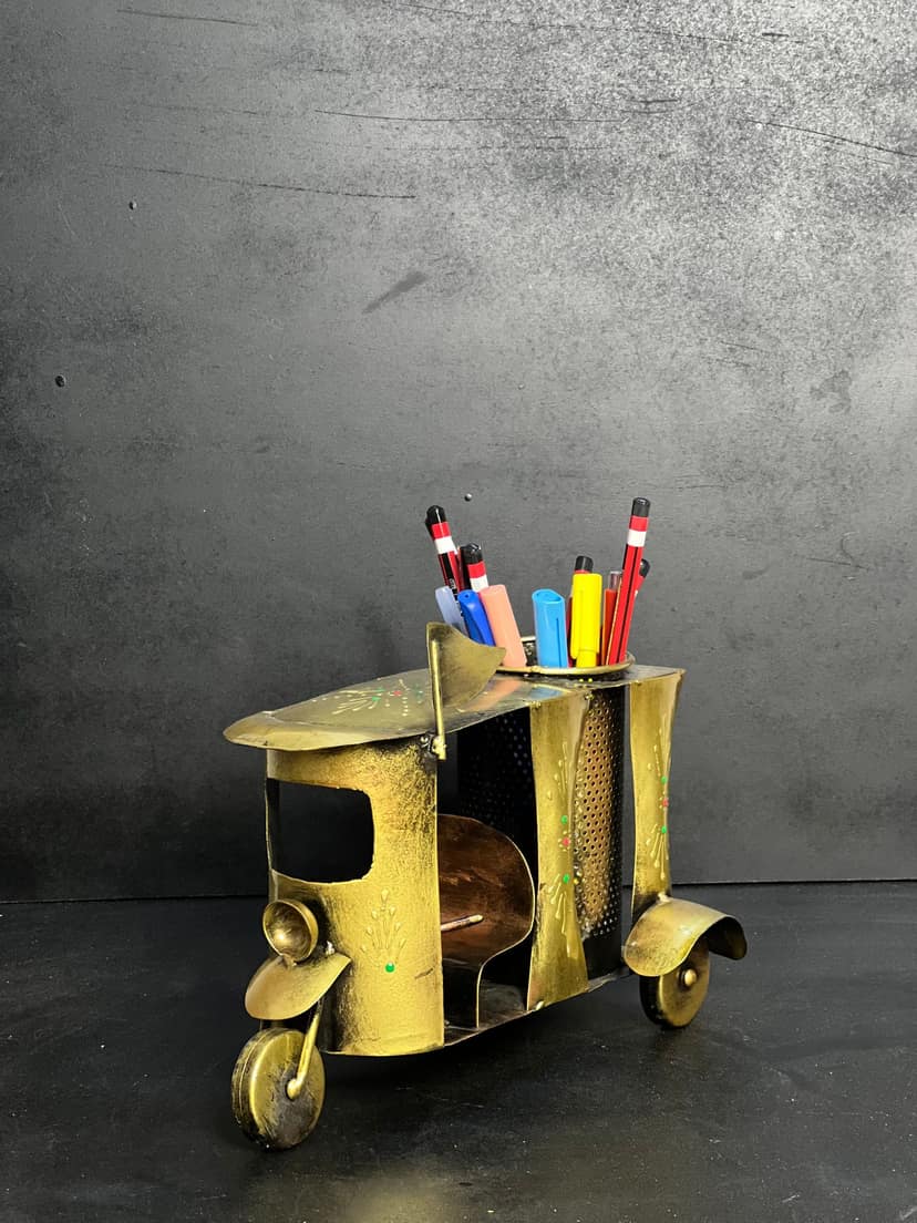 ANTIQUE TAXI PEN HOLDER GOLDEN POLISH DECORATIVE ITEM AND SHOWPIECES HOME DECOR / RESTAURANT DECOR/ OFFICE DECOR/ TABLE DECOR/DRAWING ROOM DECOR / GIFT ITEM