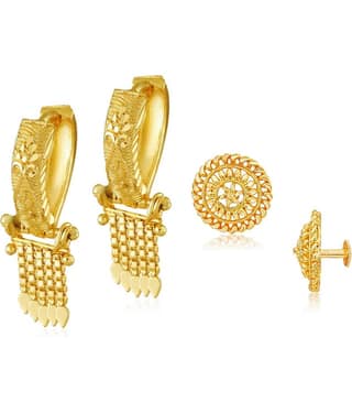 Vighnaharta Shimmering Beautiful Gold Plated Clip on Bucket,basket Chand Bali and Screw Stud earring Combo For Women and Girls -VFJ1109-1443ERG