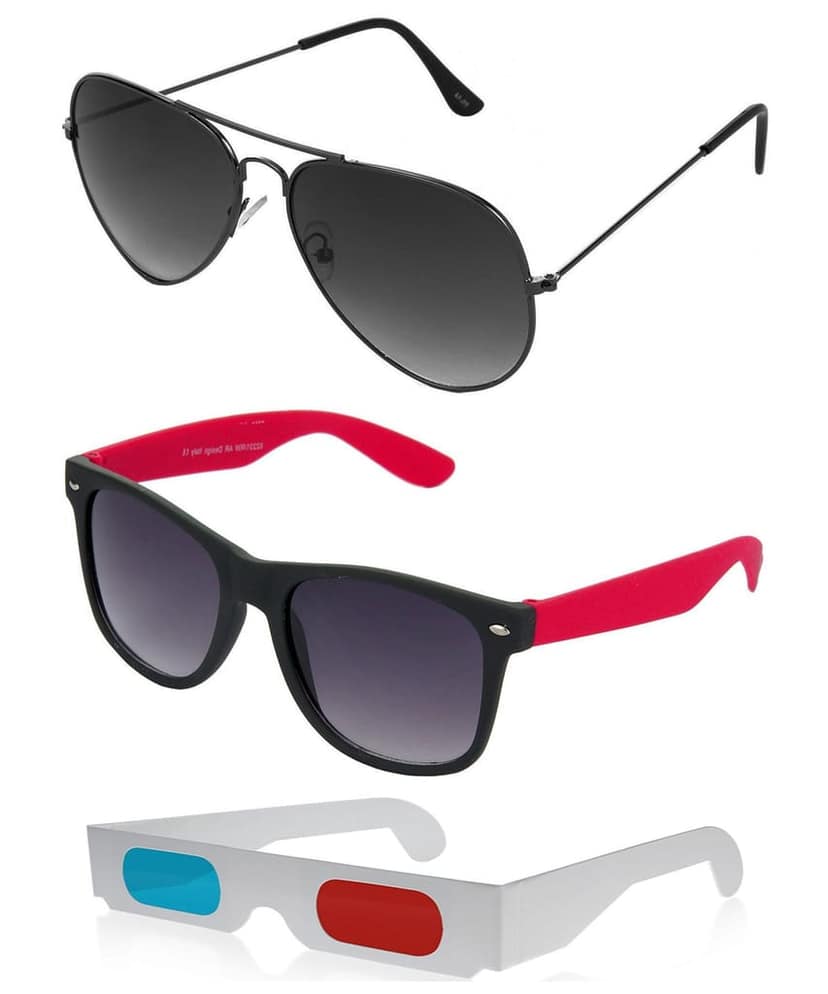 HRINKAR Pilot And Rectangular Stylish Sunglasses For Men And Women (Grey And Grey Lens | Grey And Black Frame - HCMB134) With Free Paper 3D Glass