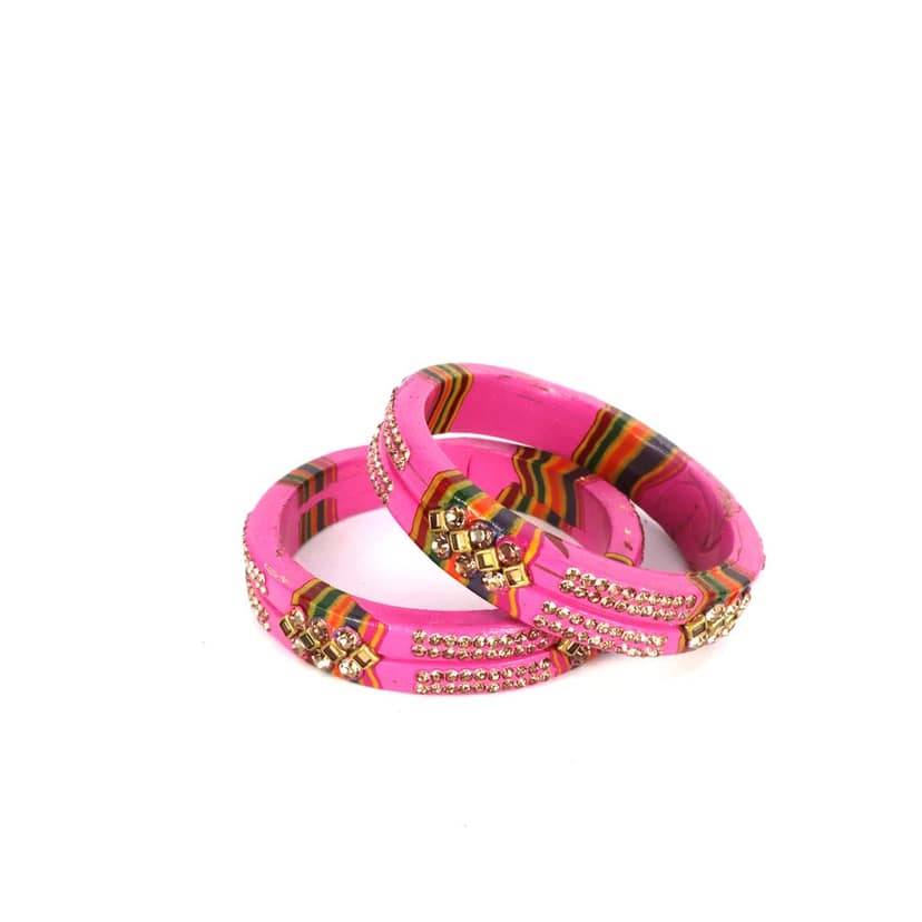 Rajasthani Lac Bangles In Beautiful New Design - Light Pink view 4
