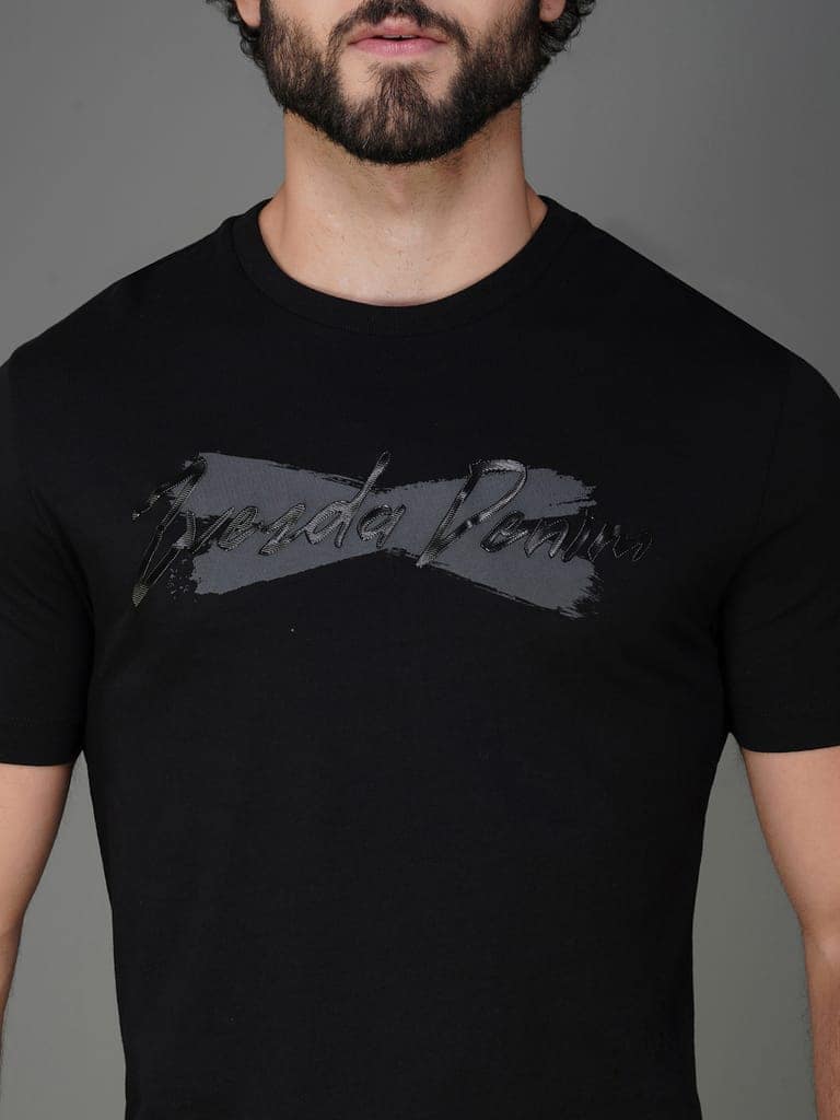 Men’s Breathable Pure Cotton Branded T-Shirt-Black view 4