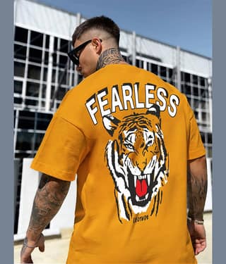 Leotude Cotton Blend Oversized Fit Printed Half Sleeves Men's Round T-Shirt - Yellow ( Pack of 1 )