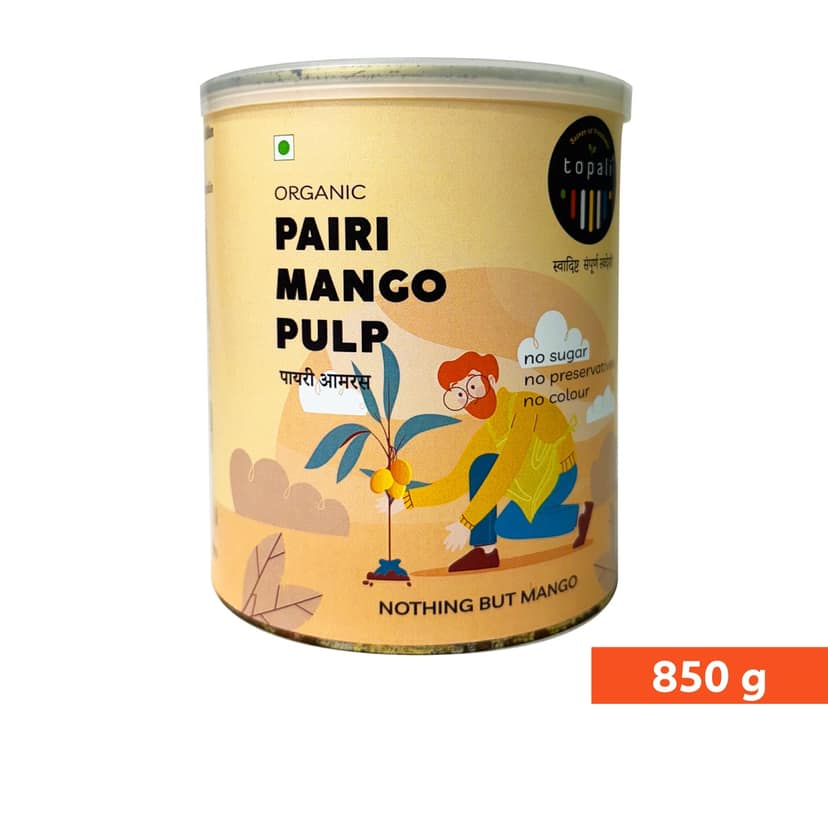 Topali Organic Pairi Mango Pulp (850g) | Certified Organic Pairi Puree | Sweet & Tart for Aamras