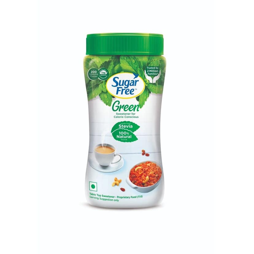 Sugar Free Green Stevia Jar, 200 g | 100% Plant-based Natural Sweetener | Equivalent to Sweetness from 1Kg Sugar | 100% Natural Stevia leaves| Sweet like Sugar but with zero calories|