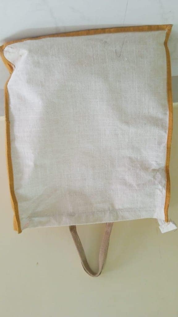 "Natural Jute Tote Bag with Brown Handles" view 3