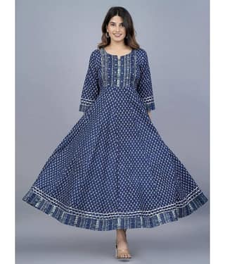 Mishree Collection - Blue Cotton Women's Anarkali Kurti ( Pack of 1 )