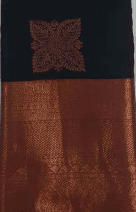 Women Semi Pattu Saree Silk Blend Saree bottle green color saree with pink color pallu and blouse view 2