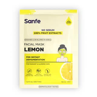 Sanfe Lemon Face Sheet Mask, Pack of 1, 25 g, Instant Depigmentation & Glow
