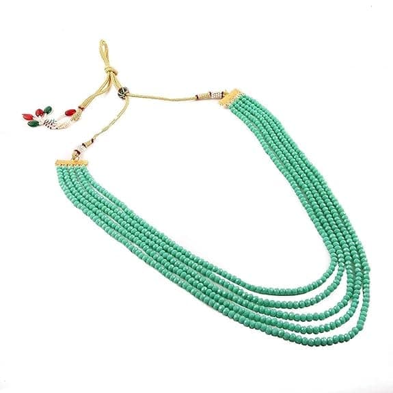 Manbhar Gems - Semi Precious Crystal Gemstone Beads Five Layer Necklace For Girl and Women Round Faceted Beaded Mala Fashion Jewellery rama colour