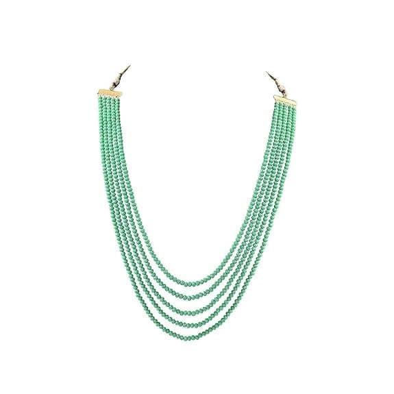 Manbhar Gems - Semi Precious Crystal Gemstone Beads Five Layer Necklace For Girl and Women Round Faceted Beaded Mala Fashion Jewellery rama colour view 2