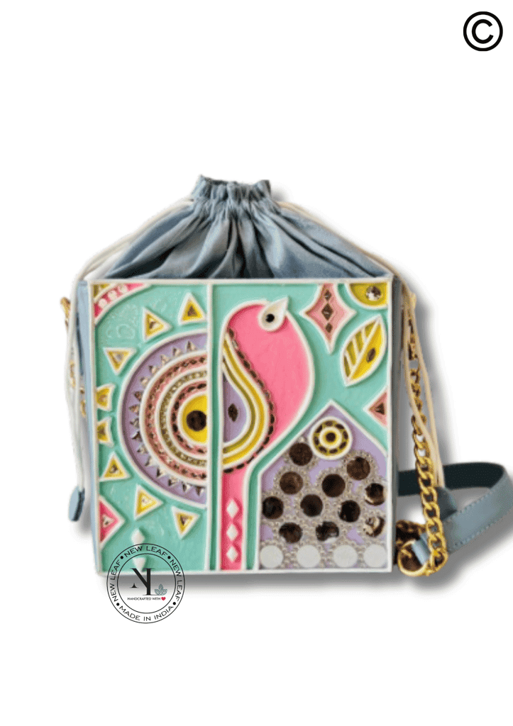 Pastel Peacock Lippan Art Potli Handcrafted Sling Bag view 2