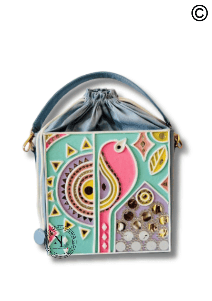 Pastel Peacock Lippan Art Potli Handcrafted Sling Bag view 3