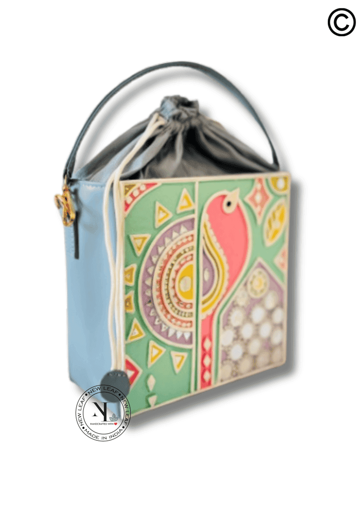 Pastel Peacock Lippan Art Potli Handcrafted Sling Bag view 4