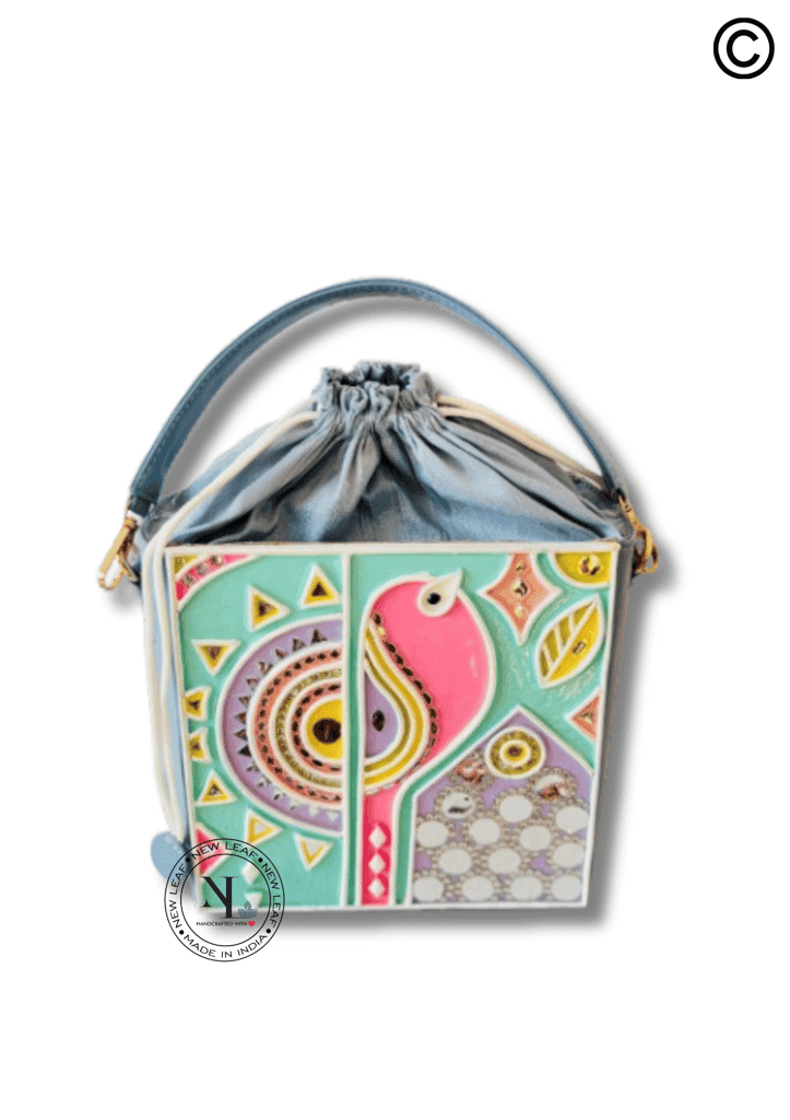 Pastel Peacock Lippan Art Potli Handcrafted Sling Bag view 5