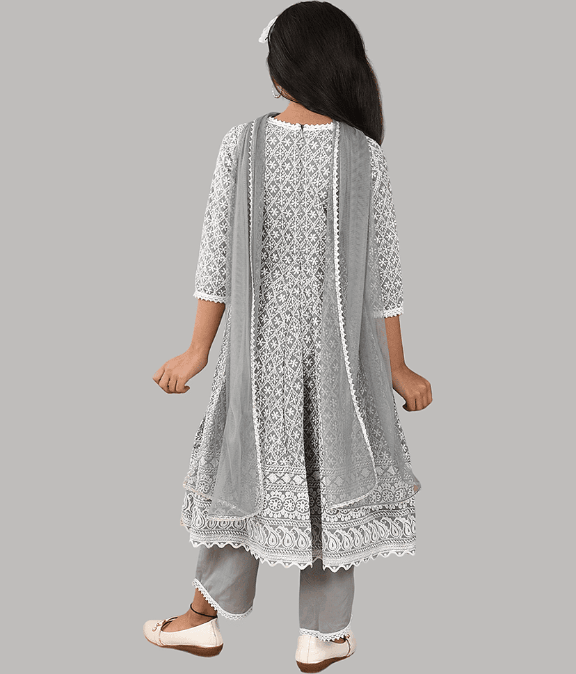HLGARMENTS Girls Cotton Anarkali Suit Set ( Pack of 3 , Gray ) view 2