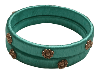 Green Silk Thread Bangle Set with Pearl Beads