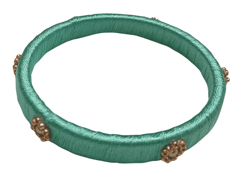 Green Silk Thread Bangle Set with Pearl Beads view 3