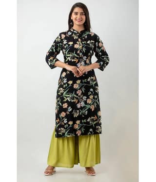 MAUKA - Black Straight Rayon Women's Stitched Salwar Suit ( Pack of 1 )