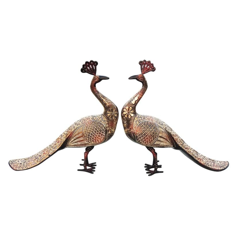 Designer Brass Peacock Pair Showpiece � Ethnic Home Decor, Height : 16.5 Inch (ANMAS251 E) view 2